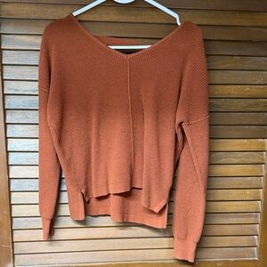Pink Rose V-Neck Sweater in Rich Rust